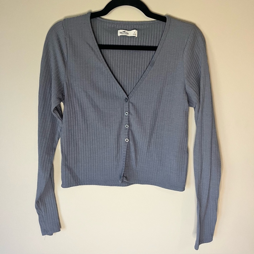 Hollister Blue Gray Ribbed Knit Crop Top